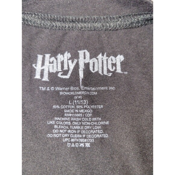 Harry Potter Hogwarts Tee Juniors Large 11/13 Glitter House Crest Gold Gray - Picture 6 of 6